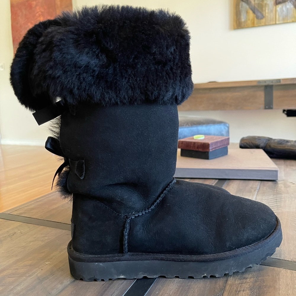 UGG Women's Black Tall Suede Boots with Back Bow Detail - Picture 10 of 14